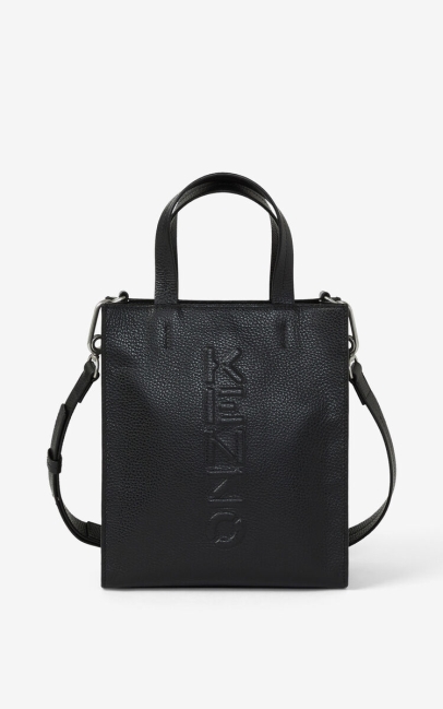 Kenzo Men Kenzo Imprint Small Grained Leather Tote Bag Black